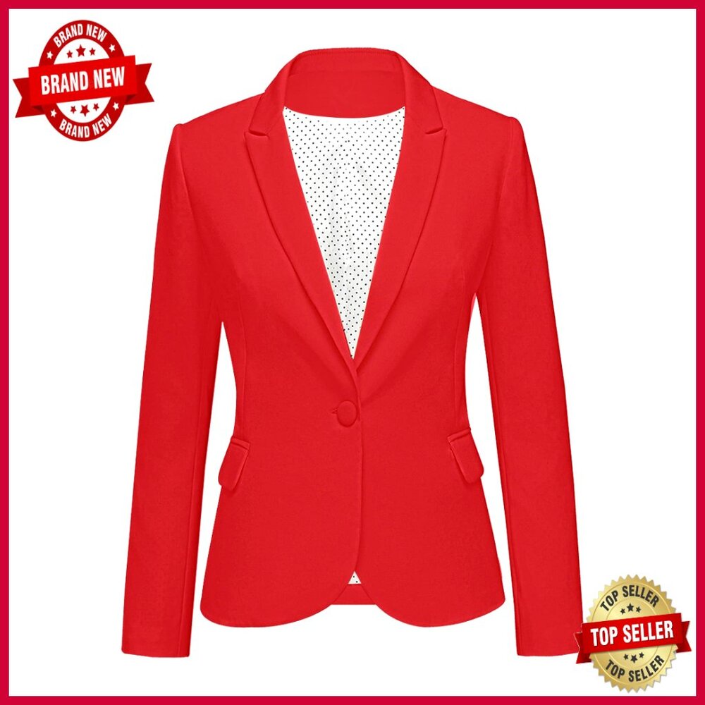 Women's Notched Lapel Blazer With Pockets For Work Office Professional